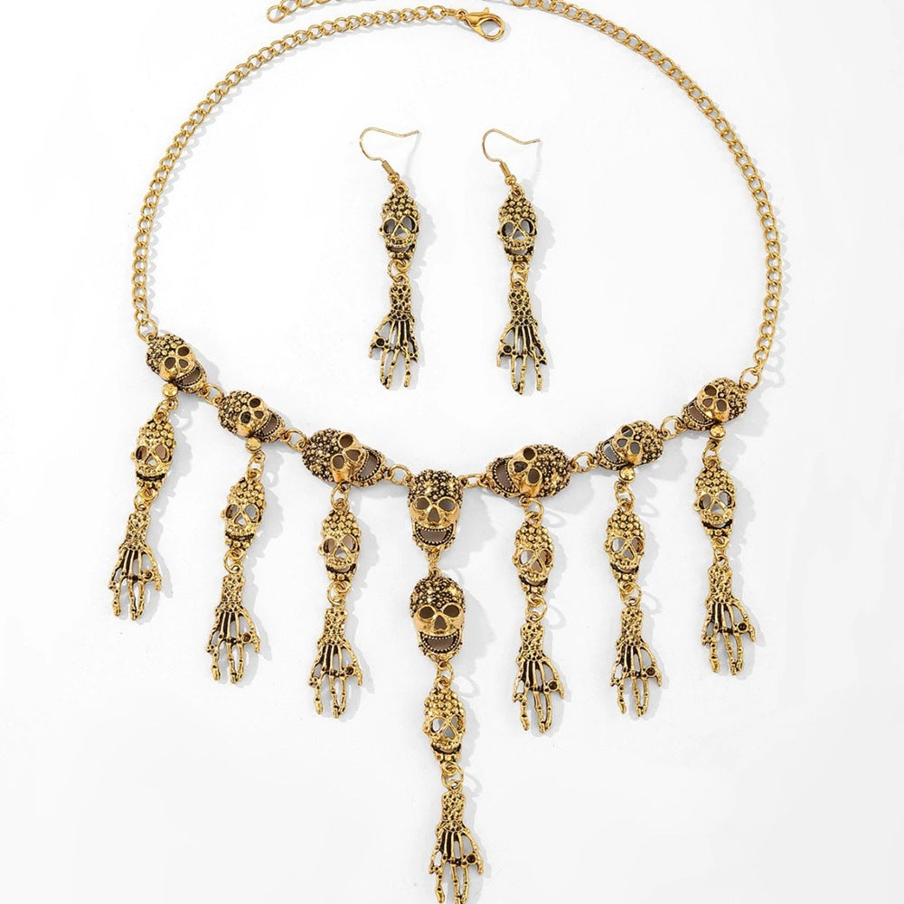 Wholesale Punk Retro  Jewelry Set – Skull Ghost Hand Tassel Necklace &  Earrings Boutique Resale