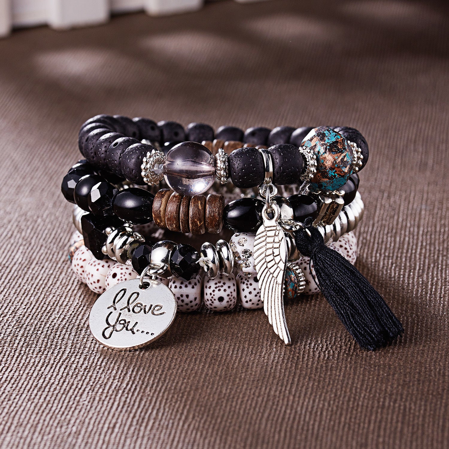 Wholesale  Bohemian Beaded Bracelet suit Wings Tassel  Bodhi Beads Rice Beads Multi-layer Bracelet