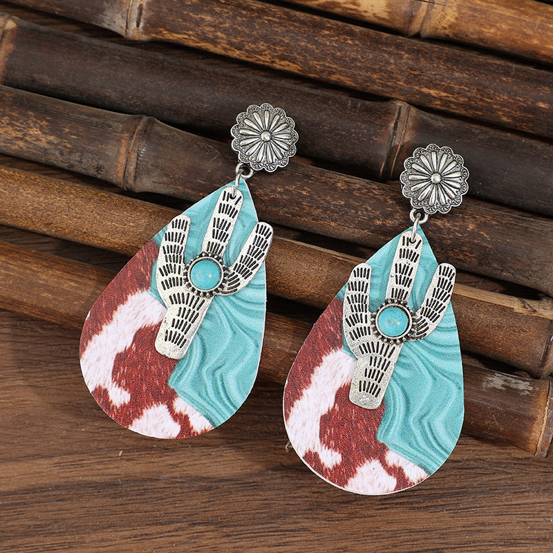 Wholesale Western Style Teardrop Shaped Pattern Paneled Earrings