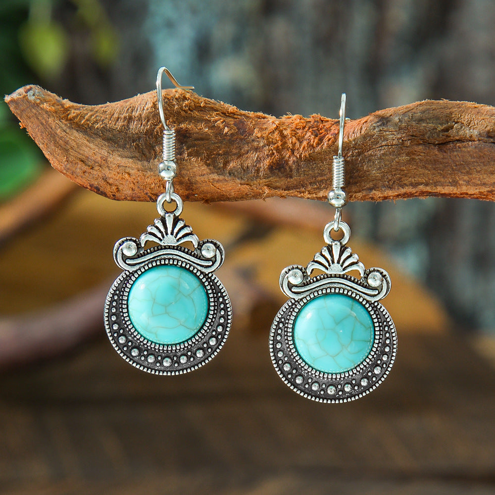 Wholesale Retro Bohemian Turquoise Alloy Earrings Party Wear Fashion Accessory