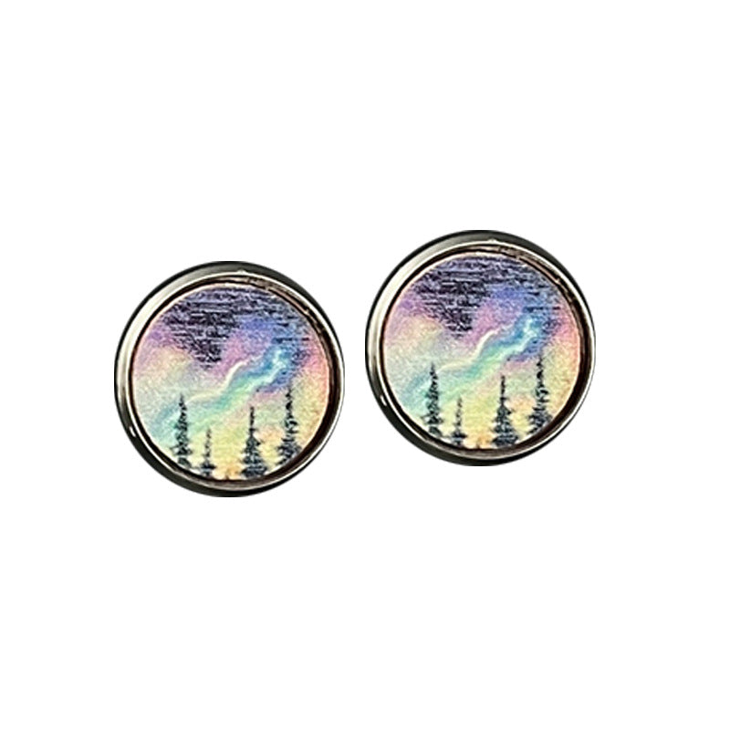Wholesale 2 pairs/ pack Stainless steel mountain scenery texture western earrings