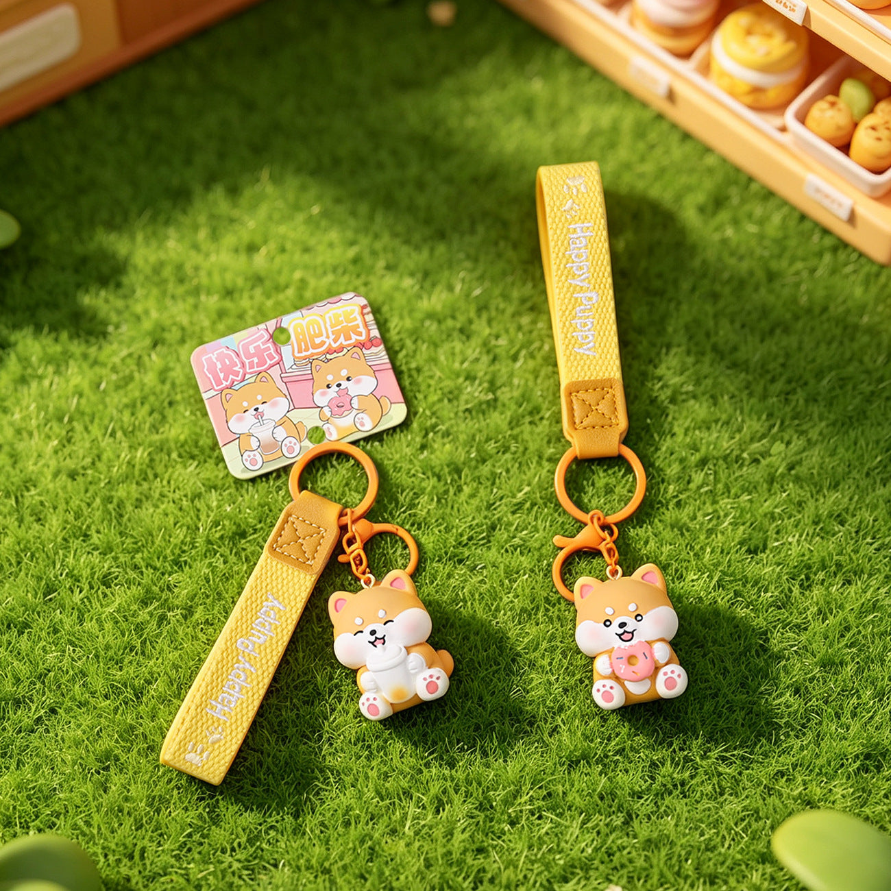 Wholesale Cute Shiba Inu Donut Keychain Fashion Accessory Bag Charm Gift