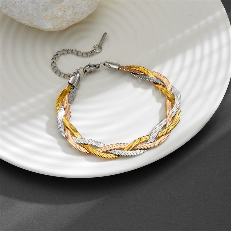 Wholesale Stainless Steel Woven Snake Bone Bracelet Three Colors Jewelry Accessory for Everyday Wear