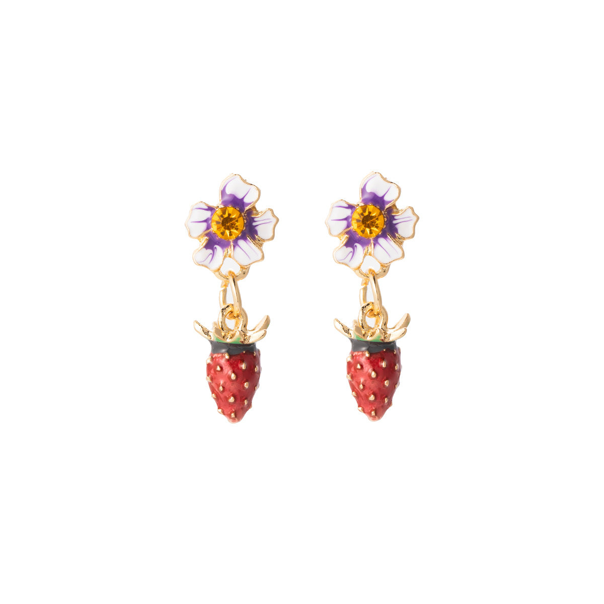 Wholesale Enamel red strawberry flower stud earrings