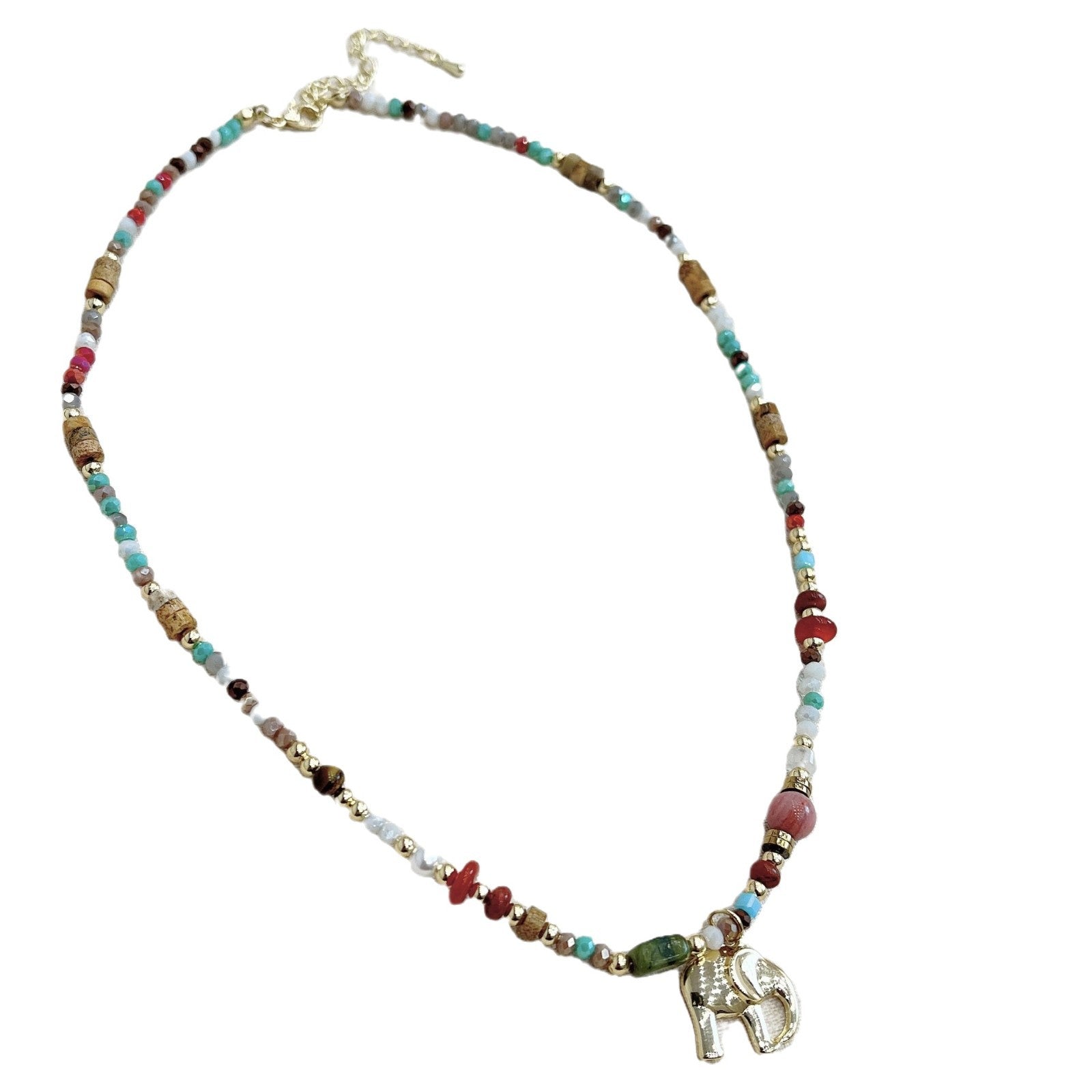 Wholesale Natural Stone Beaded Elephant Pendant Necklace