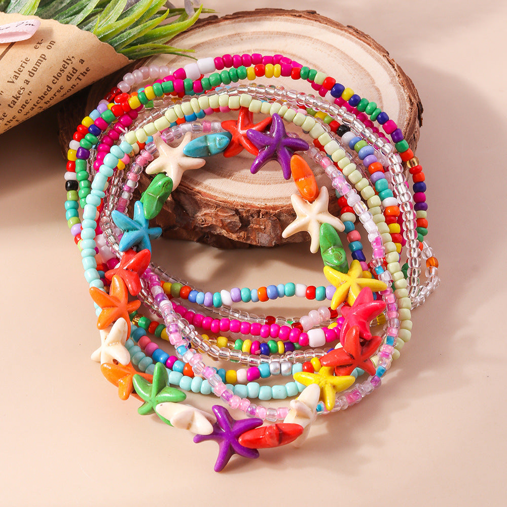 Wholesale  rice beads starfish anklet  colorful beaded anklet accessories