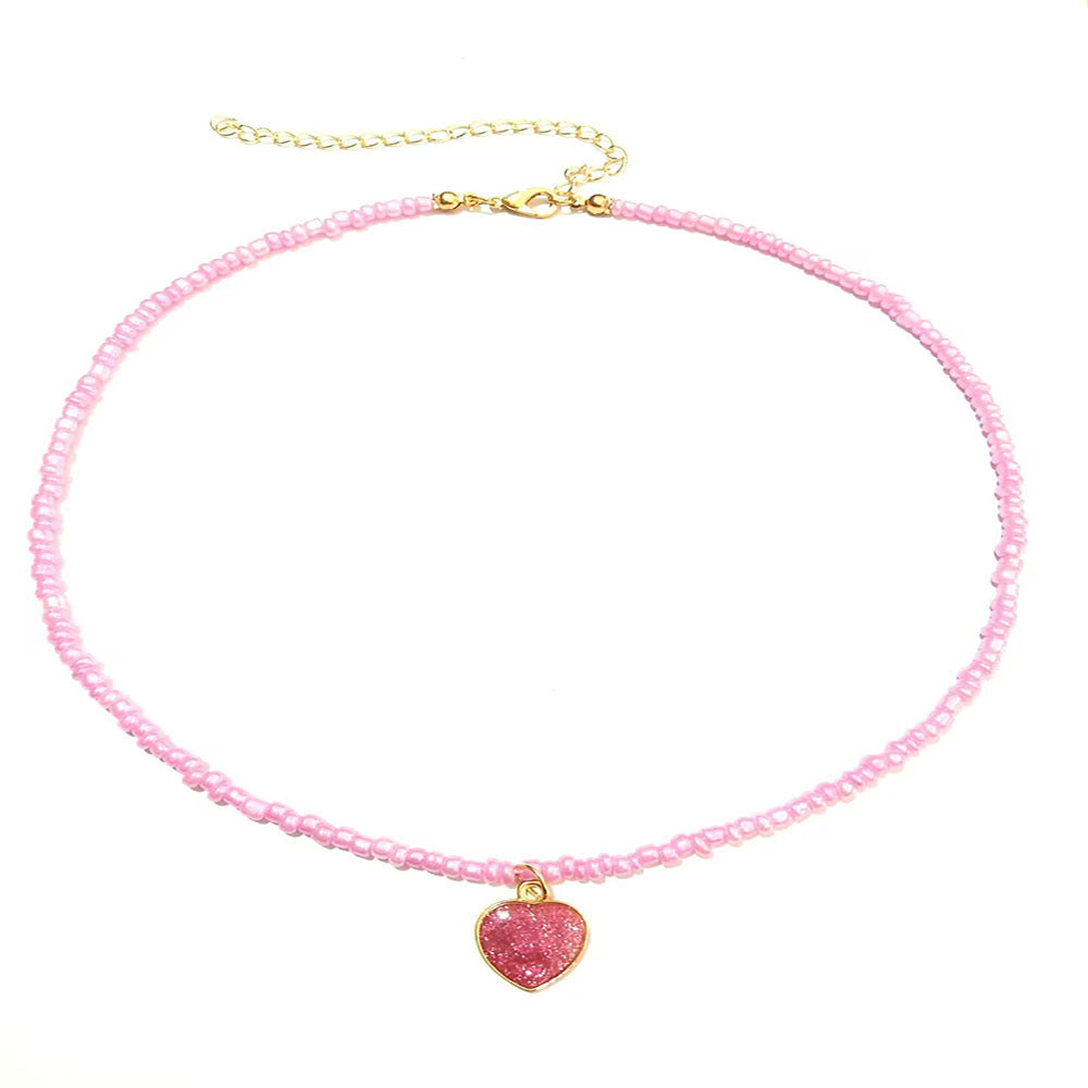 Wholesale Colorful Rice Beads Alloy Heart Necklaces ACC-NE-RongYan004