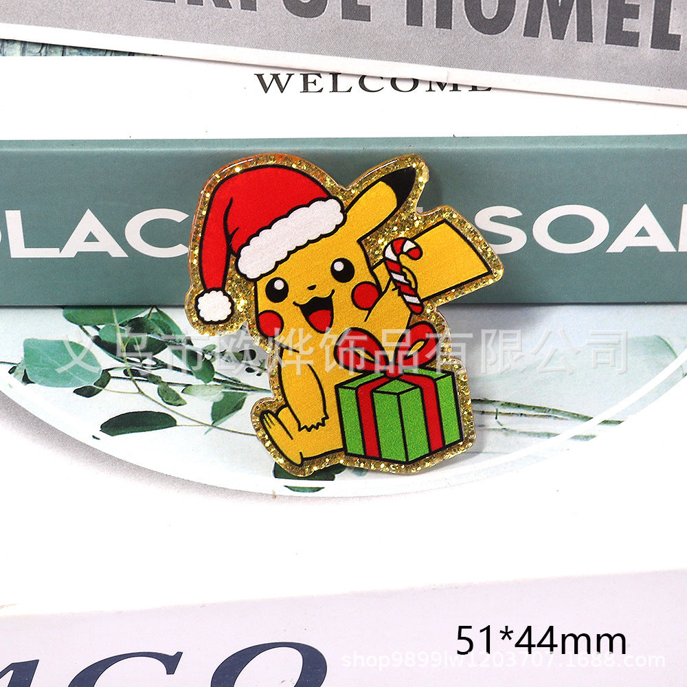 Wholesale 10pcs DIY Flatback Cartoon Christmas Acrylic Flatback Badge Reels Retractable Keychain DIY Accessories