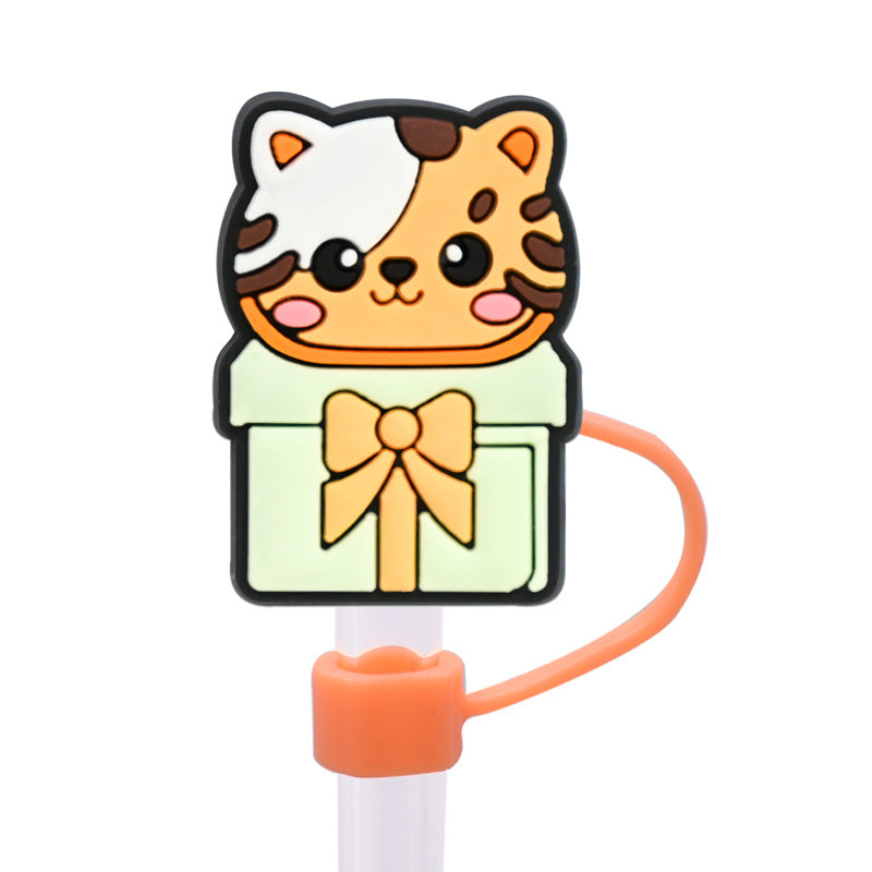 Wholesale Random 100pcs Cat Series 8/10mm PVC Soft Straw Tube Cap