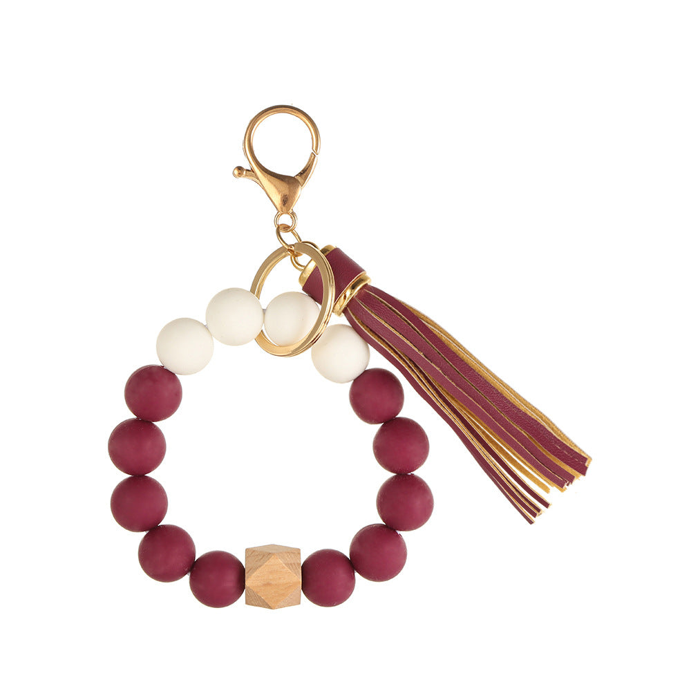 Wholesale Leopard Print Silicone Beaded Tassel Wrist Keychain