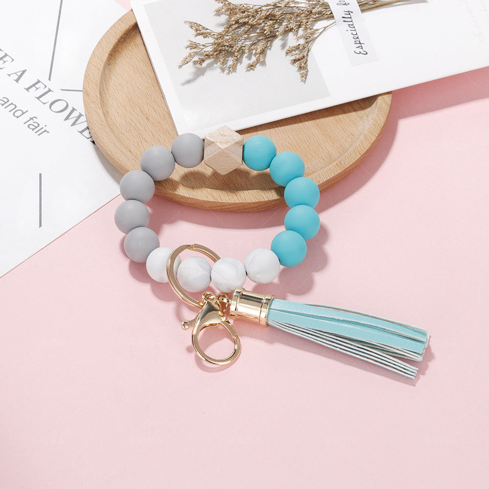 Wholesale Wristlet Keychain Silicone PU Beaded Leather Tassel