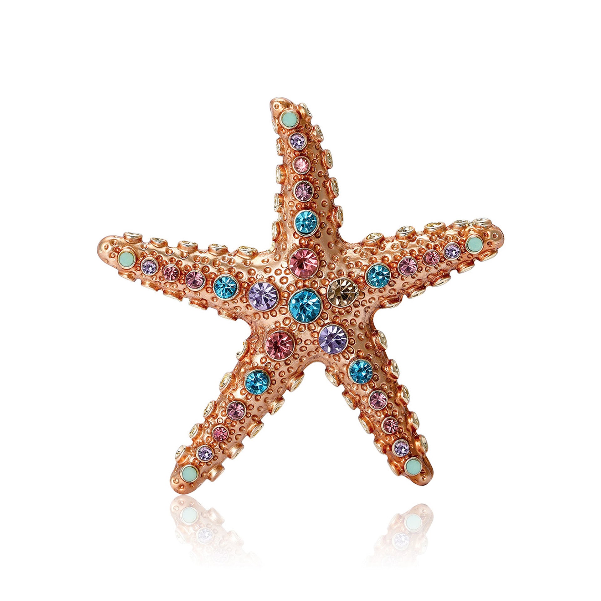 Wholesale Gold Tone Alloy Starfish Brooch With Rhinestones Tropical Beach Style Fashion Accessory For Women