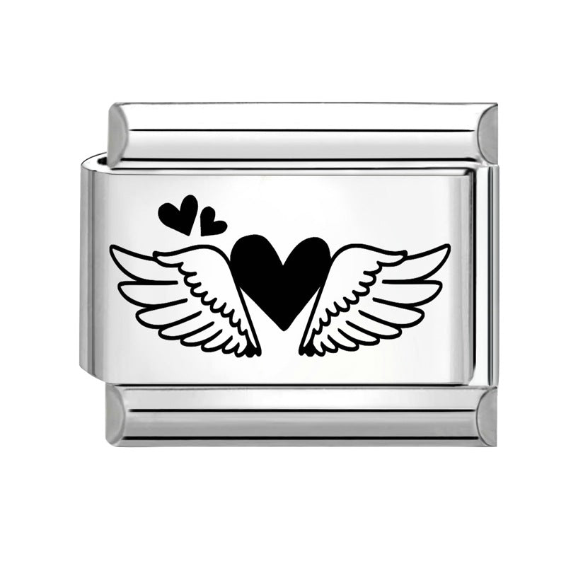 Wholesale Italian Charm Bracelet 9mm DIY Splicing Black and White Lettering Stainless Steel Composable Bracelet