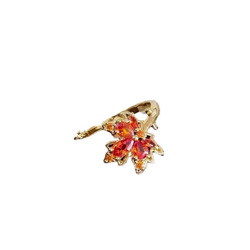 Wholesale  Retro Red Zircon Maple Leaf Ring