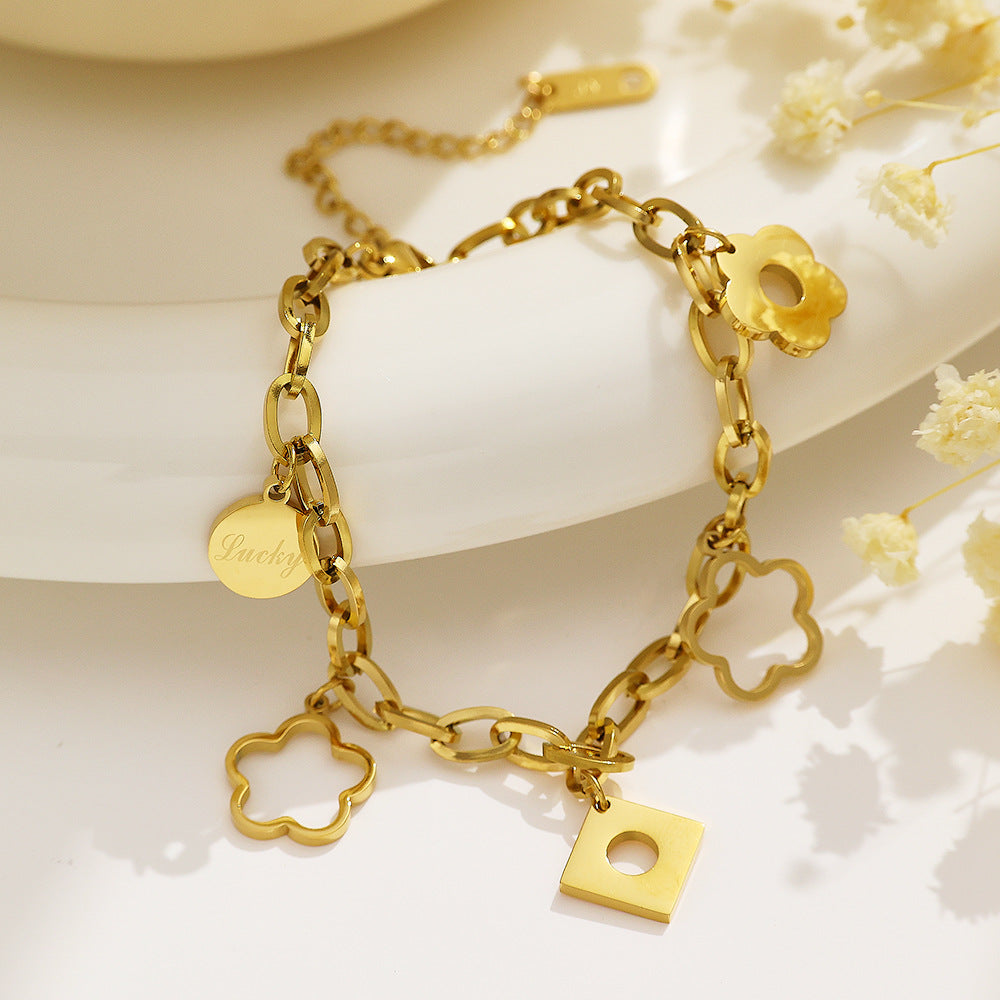 Wholesale Vintage Five-leaf Flower Hollow Titanium Steel Bracelets ACC-BT-DaLang001