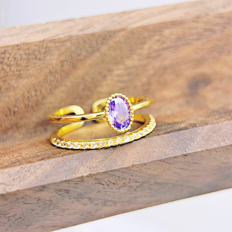 Wholesale Sweet Flower Purple Double Layer Open Ring Adjustable Rings ACC-RS-YXY033