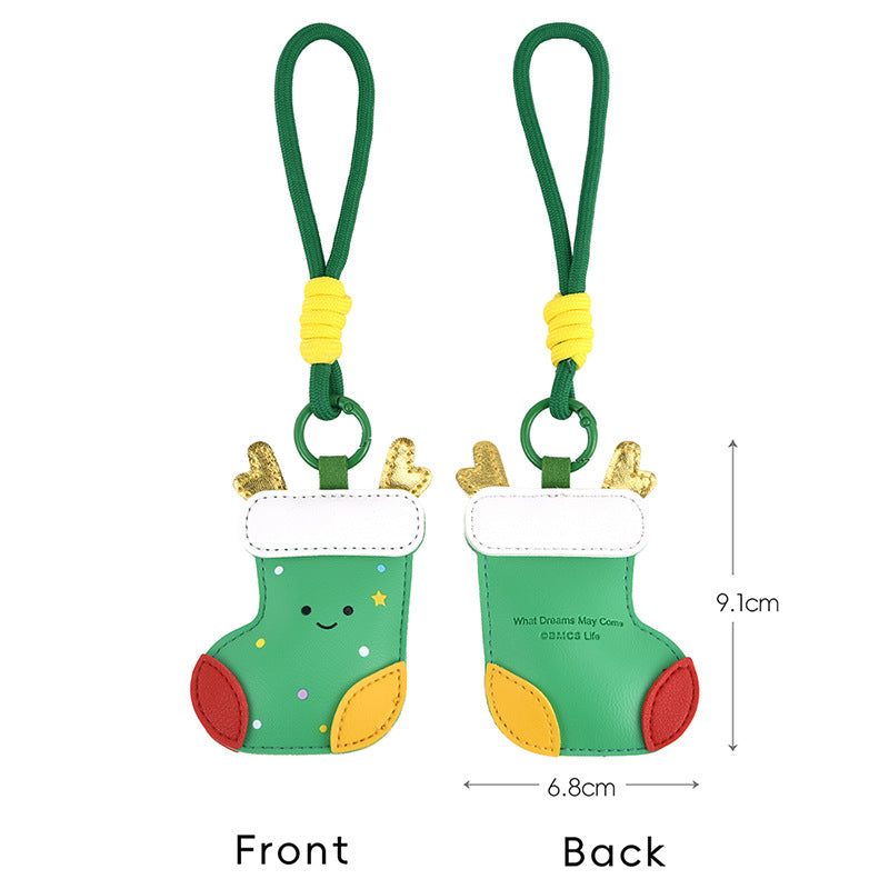 Wholesale Christmas Tree Keychain PU Leather Cartoon Pendant Gift