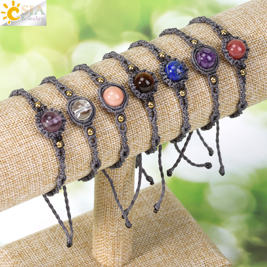 Wholesale Office Lady Style Amethyst Natural Crystal Bead Handmade Woven Adjustable Bracelet Jewelry Accessory