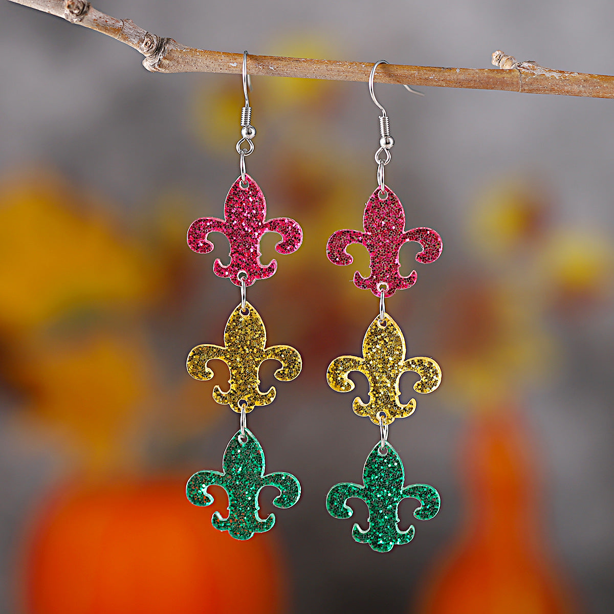 Wholesale Mardi Gras Yellow Green Purple Clown Hat Tassel Earrings