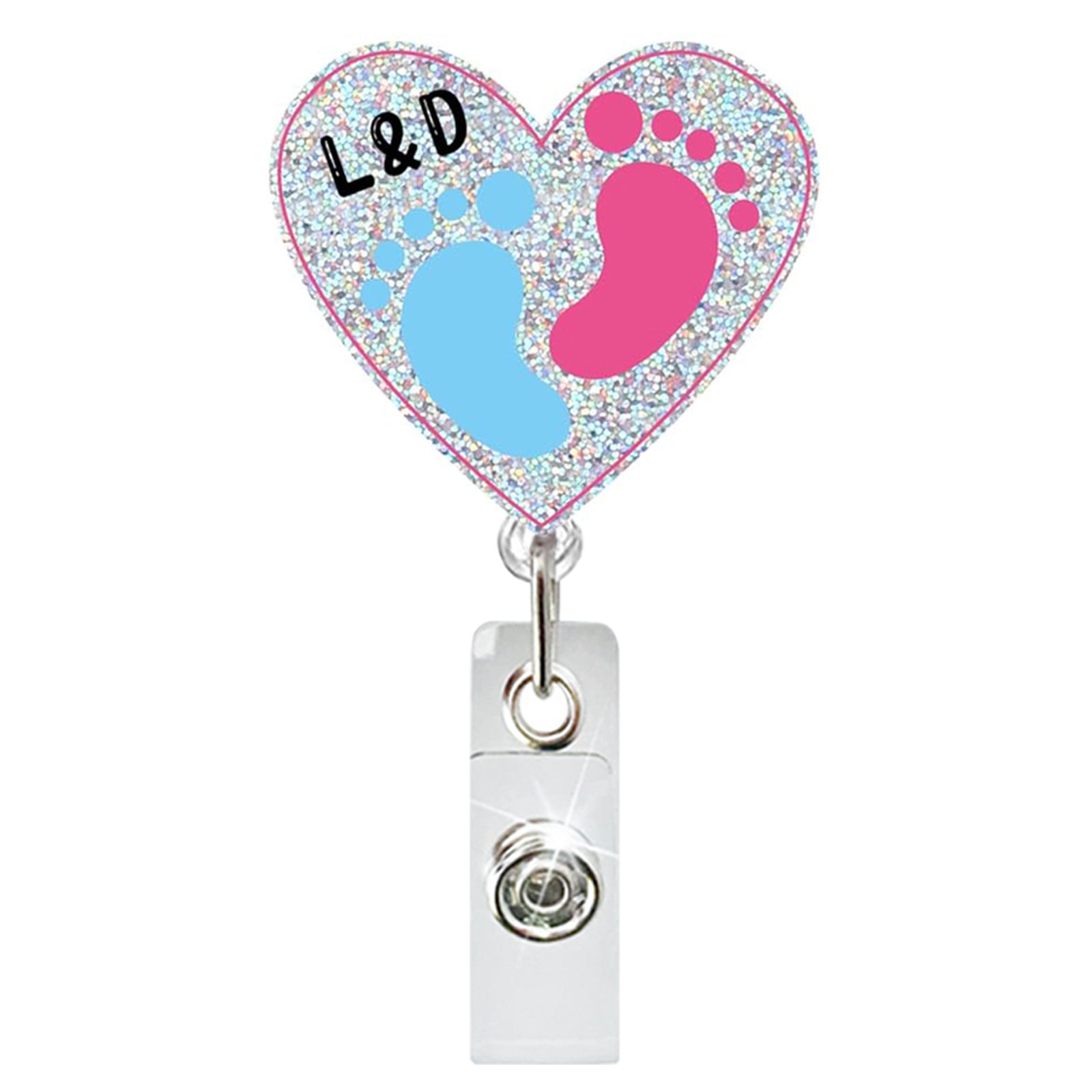 Wholesale Acrylic Glitter Footprint Clothes Baby Retractable Rotating Badge Keychain ACC-KC-QiDing014
