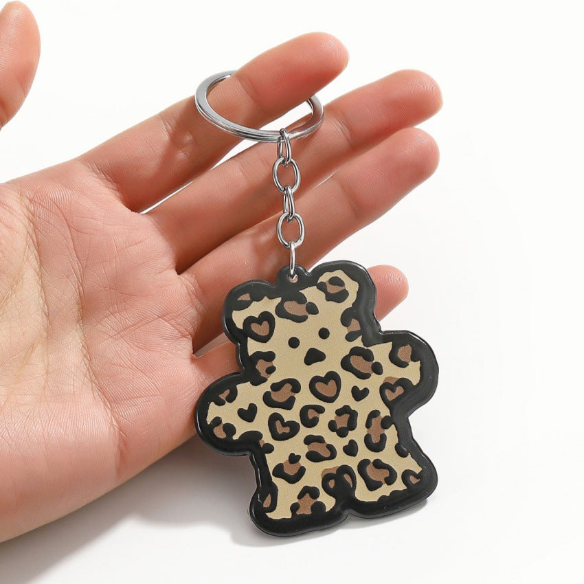 Wholesale Acrylic leopard print bear ice cream keychain