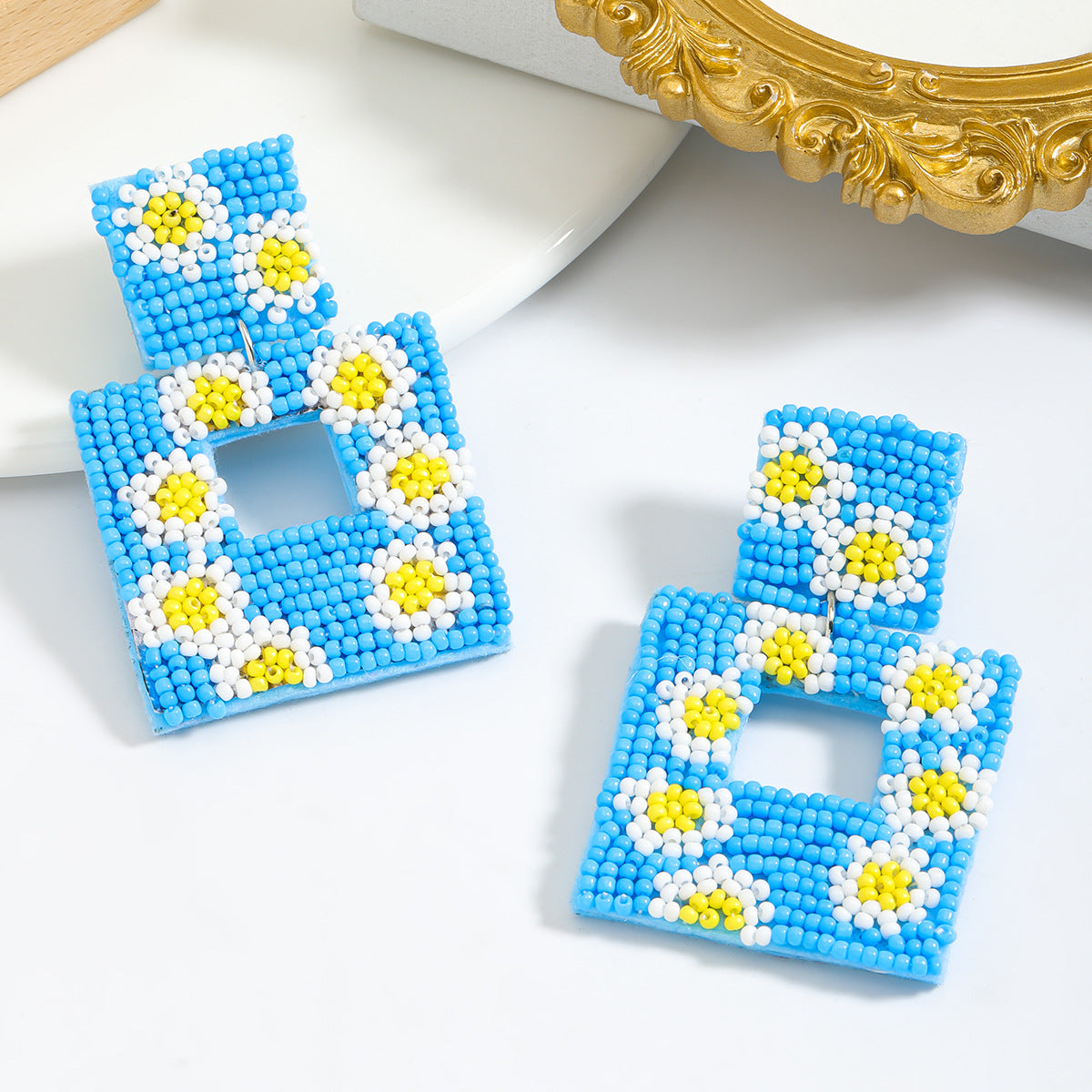 Wholesale Flower, Rice Bead, Small Daisy Earrings ACC-ES-JiaQi007