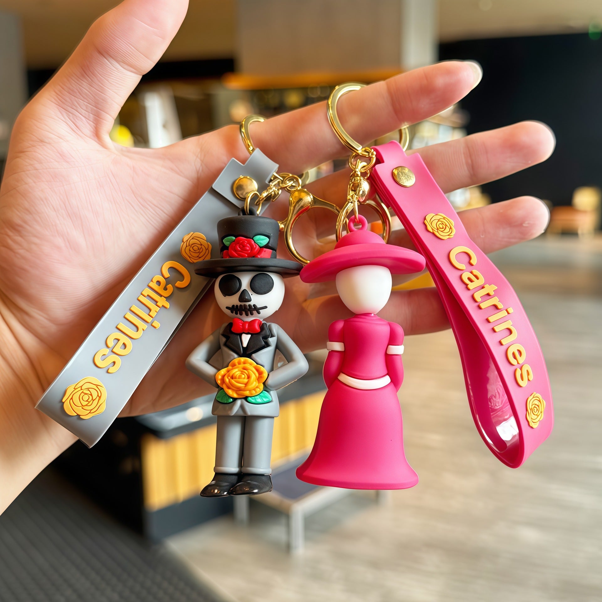 Wholesale Zombie Bride and Groom  Skeleton Keychain Doll PVC Bag Charm Gift