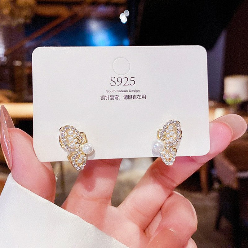 Wholesale S925 Silver Needle Pearl Earrings Diamond Geometric Stud Earrings ACC-ES-Xiyue002