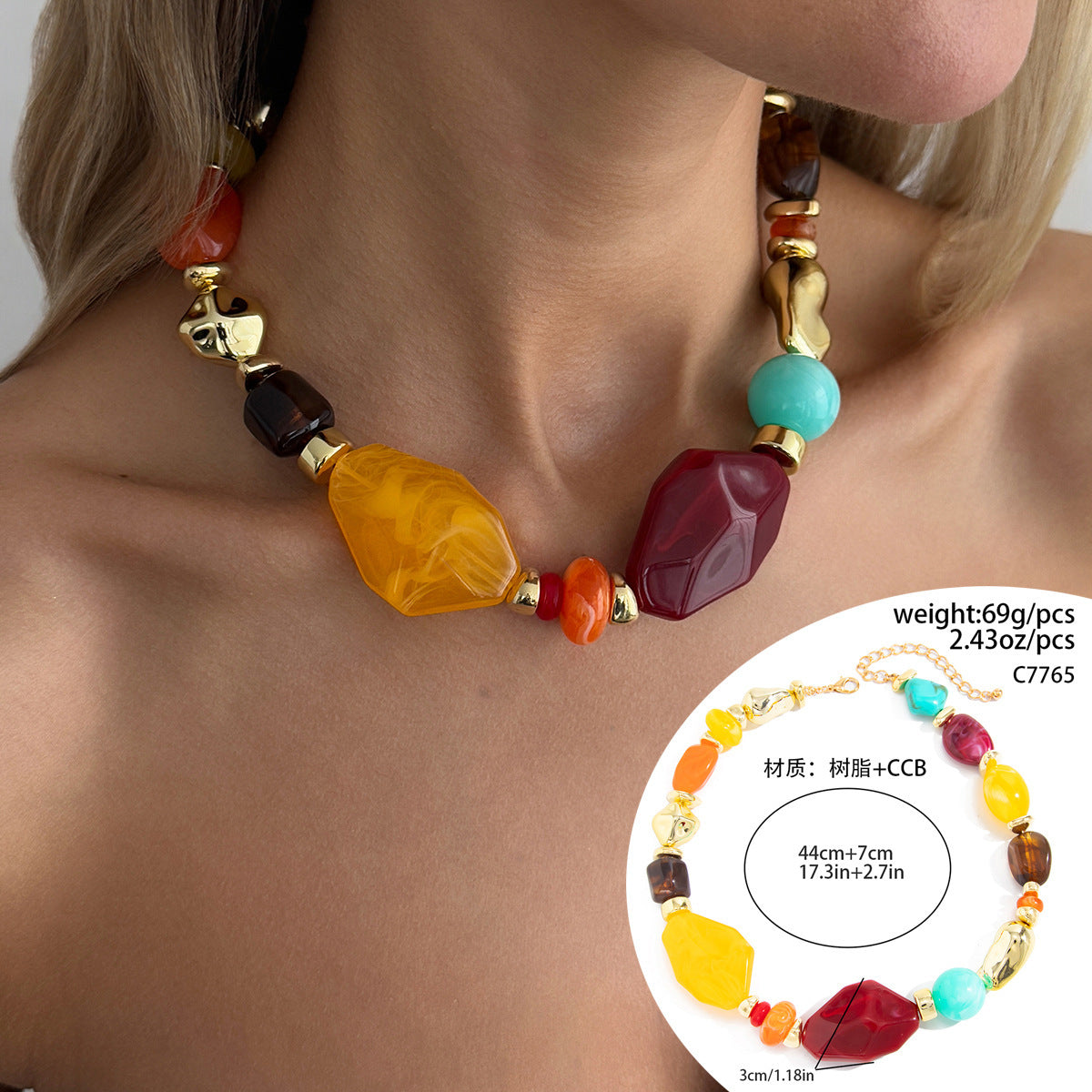 Wholesale Boho Vintage Resin Beaded Necklace Fashion Accessory Gift