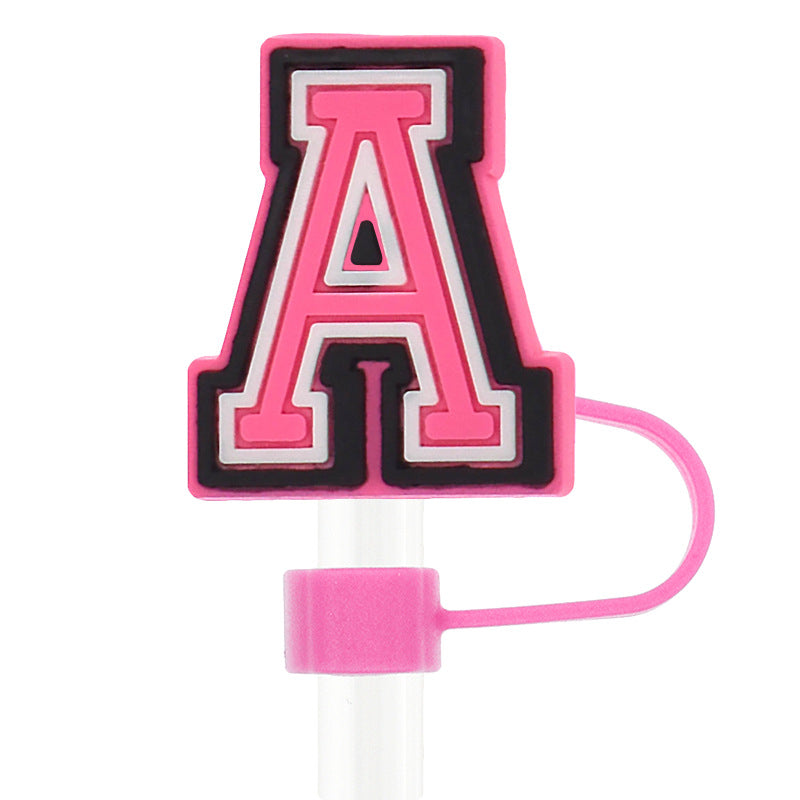 Wholesale Random 100pcs 10mm Straw Tube Cap Pink Letter PVC Soft Rubber Straw Plugs ACC-SCR-RYY011