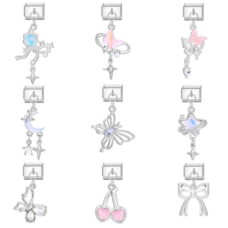 Wholesale Charms module handmade colored diamond pendant personalized butterfly moon DIY module bracelet
