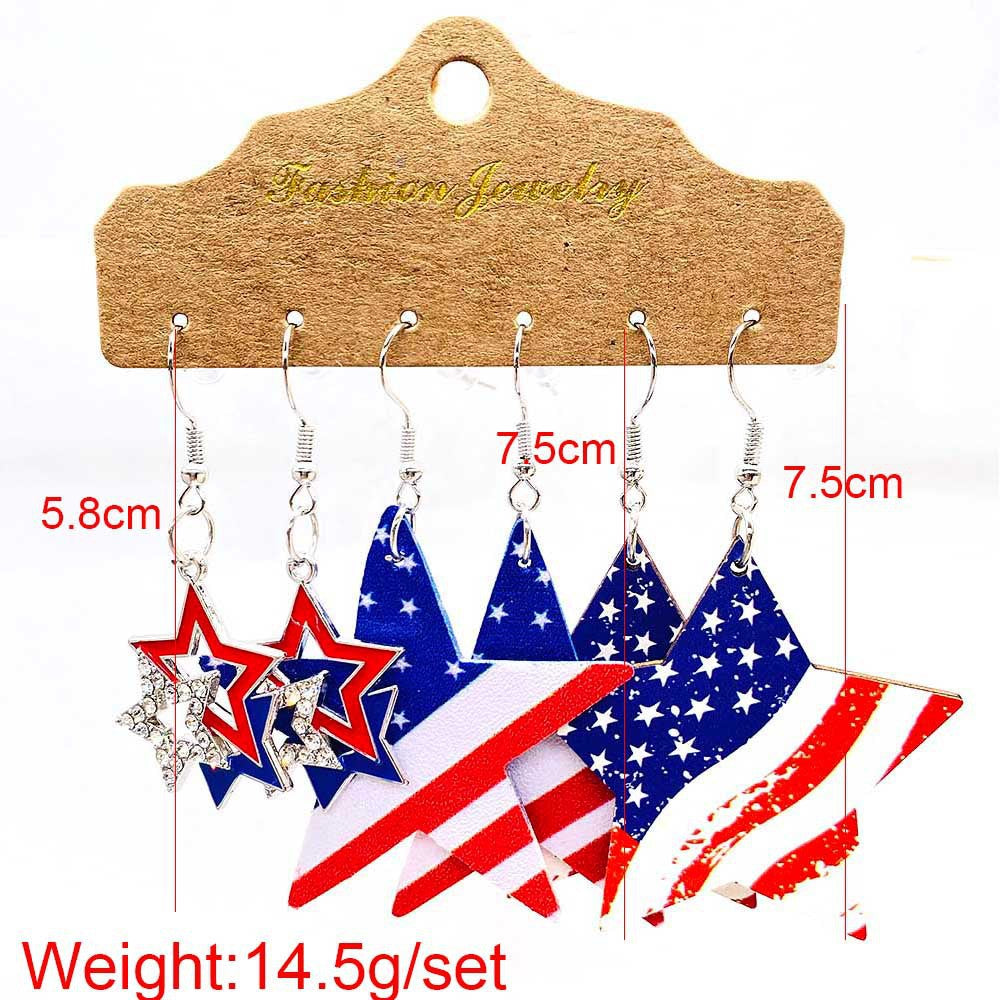 Wholesale 3 Pairs of One Card Independence Day Earrings Set