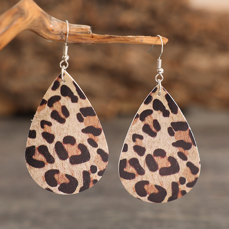 Wholesale Retro Leopard Print Drop Leather Earrings Fashion Accessory for Everyday Wear