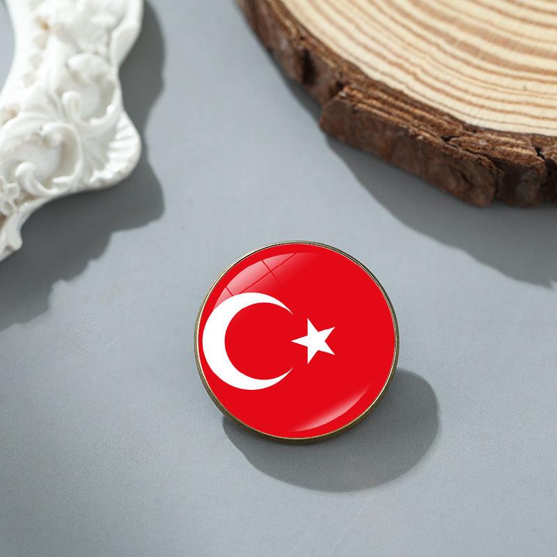 Wholesale National flag round time gem alloy brooch badge chest buckle