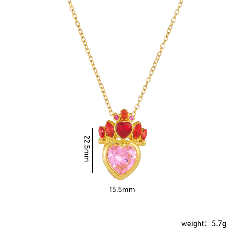 Wholesale Titanium Steel Clavicle Chain Pink Crown Love Necklace Choker Necklace ACC-NE-Rongc009