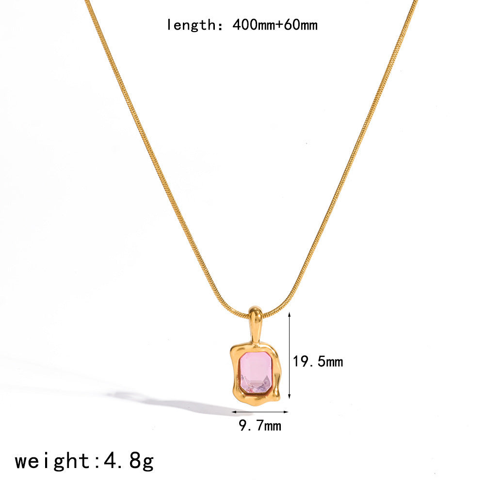 Wholesale PVD Gold Plated Stainless Steel Rhinestone Pendant Necklace Geometric Snake Chain Jewelry Everyday Party Gift