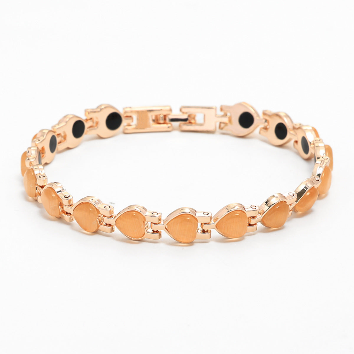 Wholesale Fashion Heart-Shaped Love Bracelet with Imitation Cat' s Eye Stone Zinc Alloy Electroplating Colorful Jewelry Accessory