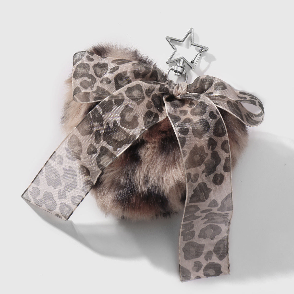 Wholesale Plush Leopard Print Heart Star Leather  Bow Keychain