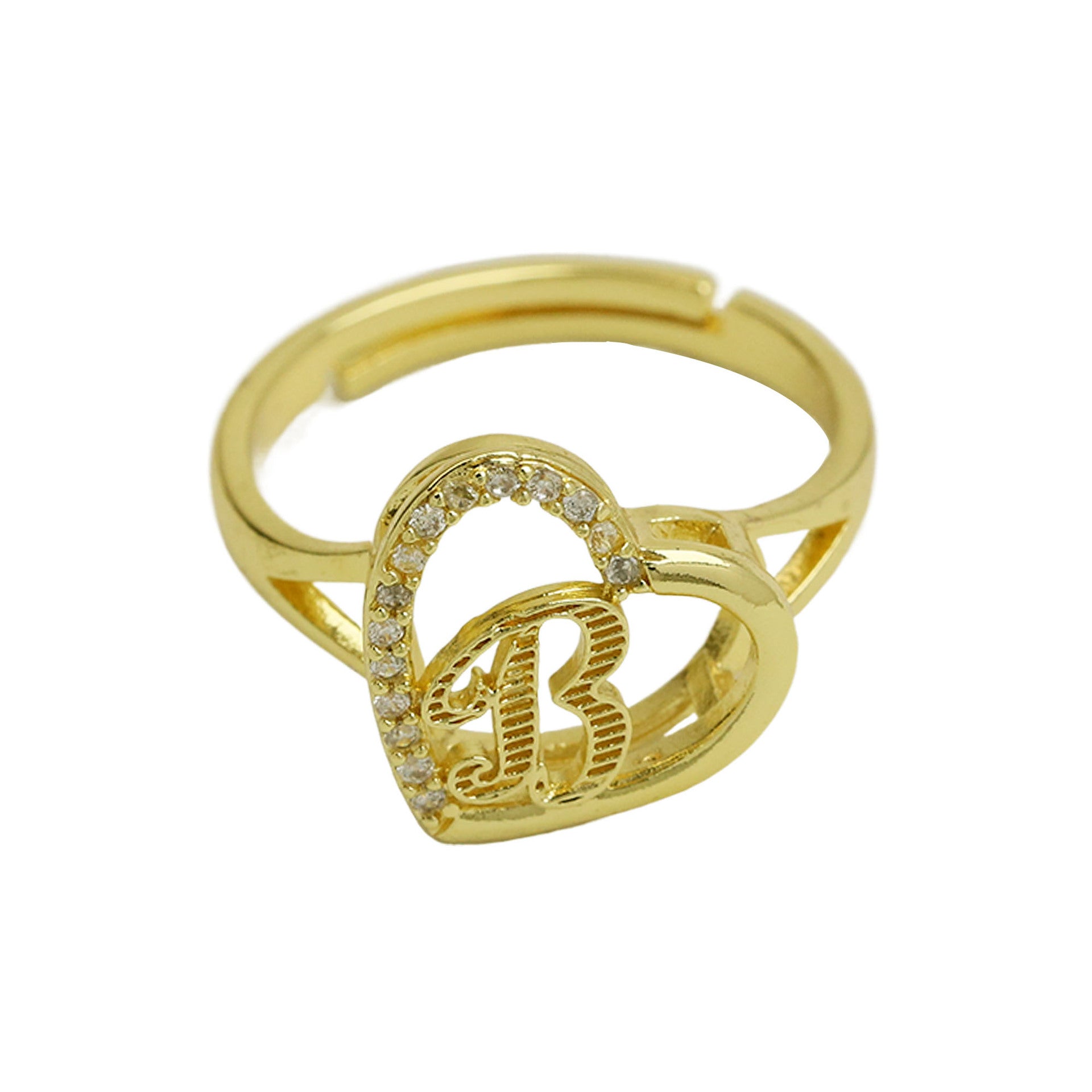 Wholesale  white gold heart-shaped love texture hollow 26 grass English letters open heart ring