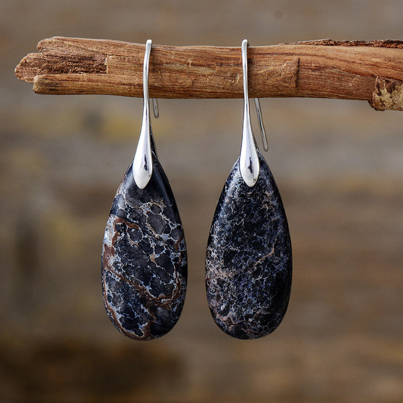 Wholesale Bohemian Natural Stone Emperor Stone Water Drop Pendant Earrings ACC-ES-LZ004