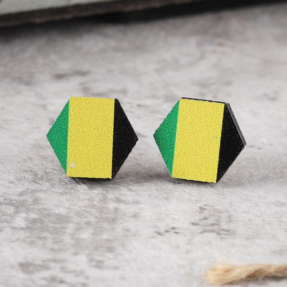 Wholesale Black, red, yellow, green and African flag colored wooden earrings