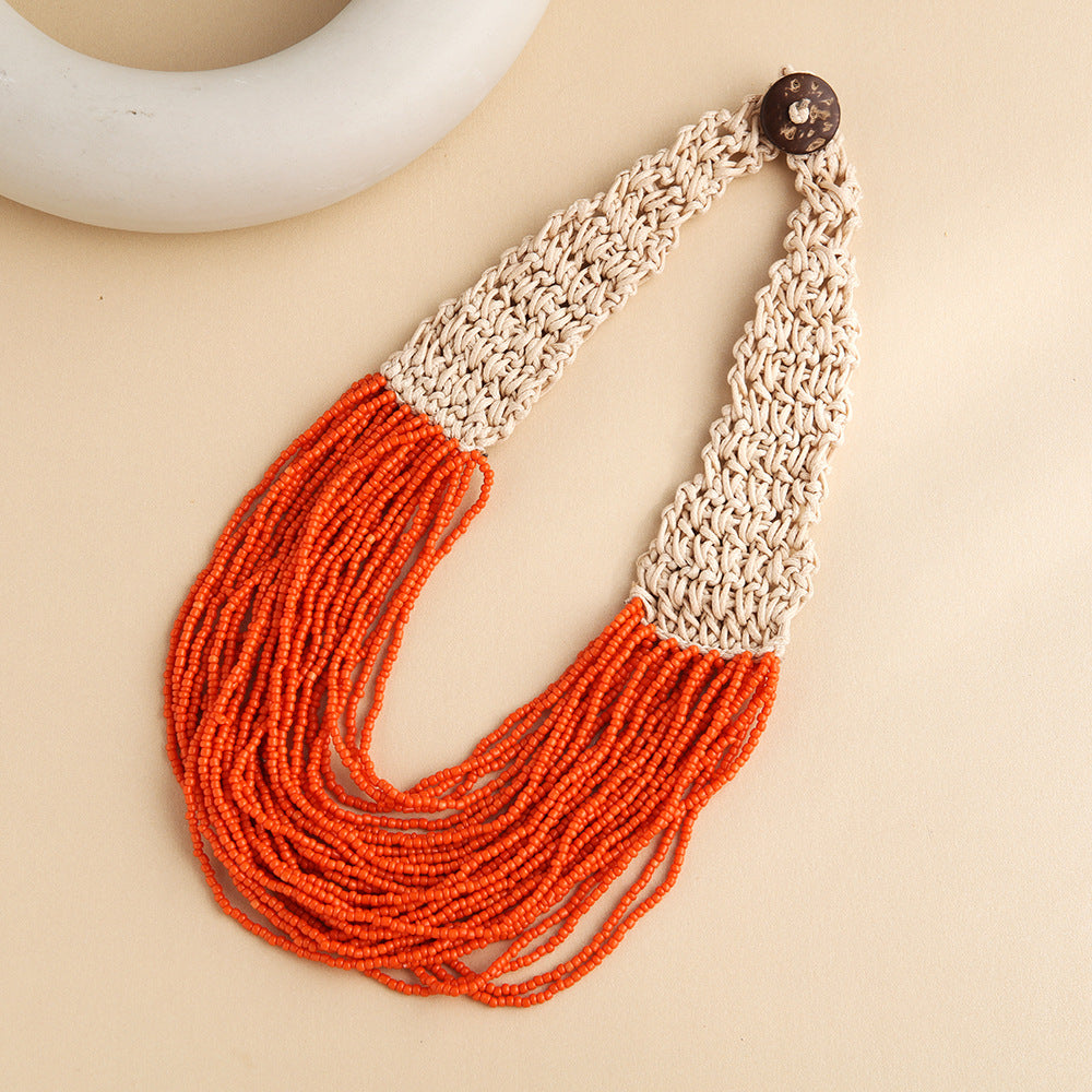 Wholesale Retro Ethnic Style Handwoven Rice Bead Necklace ACC-NE-Lant001