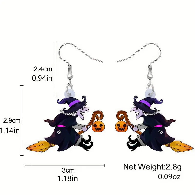 Wholesale Halloween cartoon broom witch pumpkin earrings
