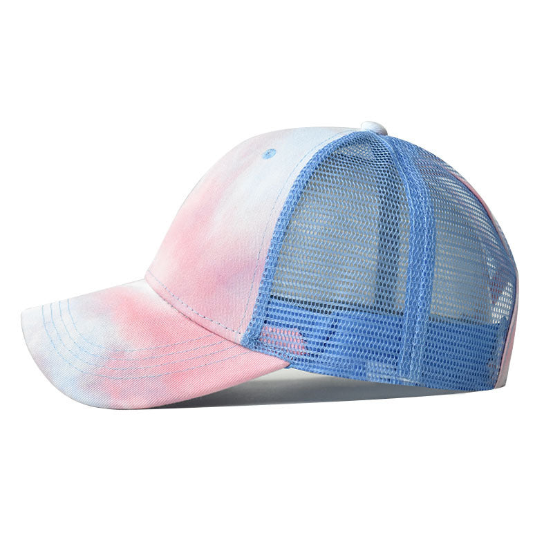 Wholesale Tie Dye Cotton Baseball Cap For Women Adjustable Ponytail Sun Hat Breathable Summer Outdoor