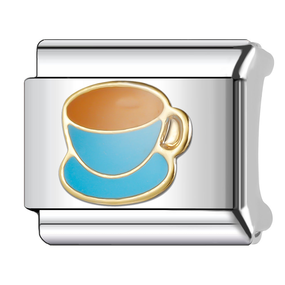 Wholesale Italian Charm Bracelet 9mm DIY Splicing Cartoon Cute Coffee Cup Stainless Steel Composable Bracelet