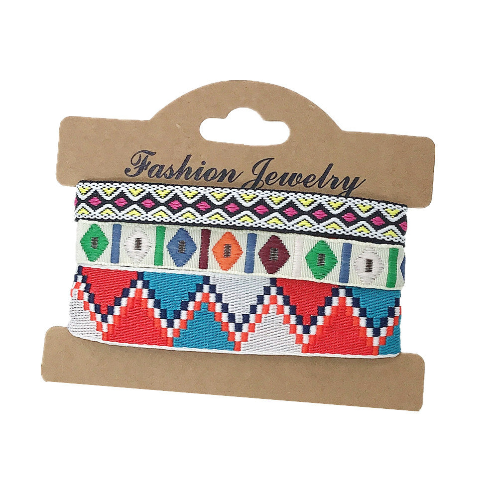 Wholesale 3 Pcs Set Hot Sale Retro Ethnic Bohemian Hand Rope Nepal Colorful Woven Bracelet Jewelry