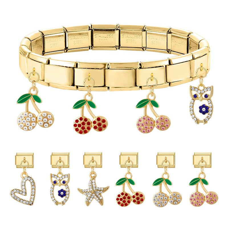 Wholesale Italian Charm Bracelet 9mm DIY Splicing Cherry Series Stainless Steel Composable Bracelet
