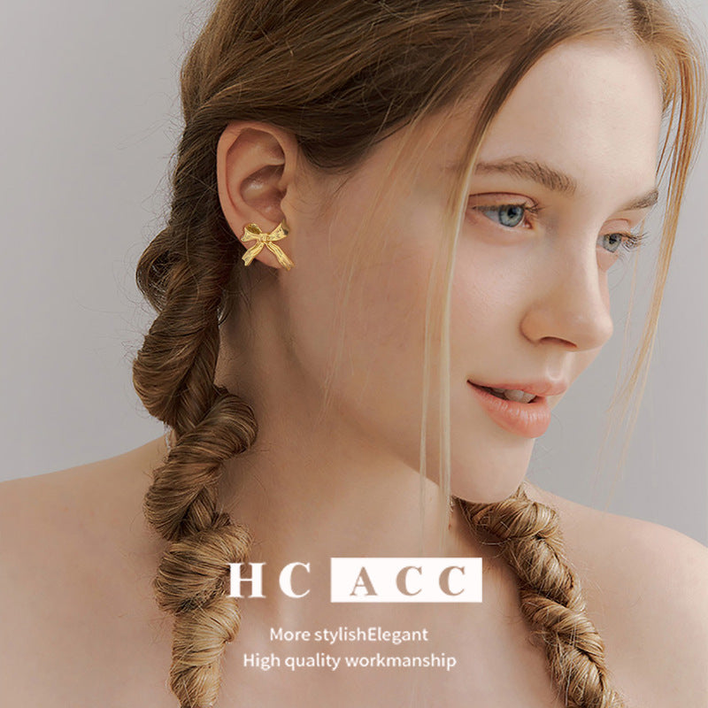Wholesale Copper Plated 18k Gold Bow Earrings ACC-ES-HuaChuang007