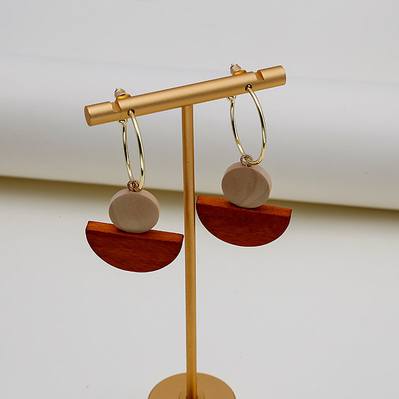 Wholesale Silver Needle Wooden Metal Long Tassel Earrings