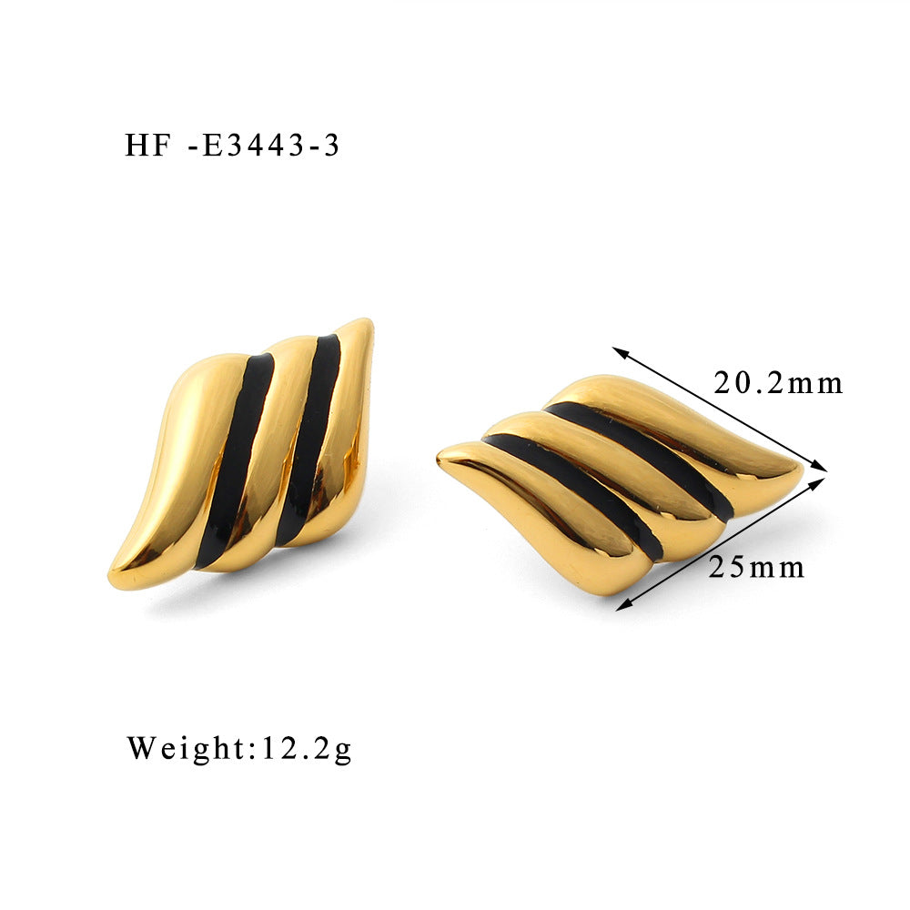 Wholesale Geometric Angel Wings White Black Oil Drop Edged Zircon Earrings Stainless Steel Earrings ACC-ES-ChengBing001